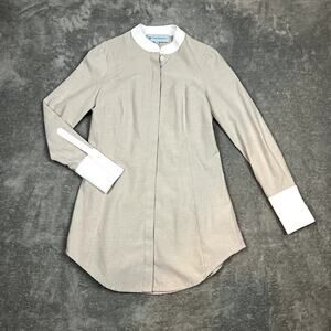 Tuckernuck Button Down Shirt Womens XS Tan Stand Collar Cuff Sleeve Career